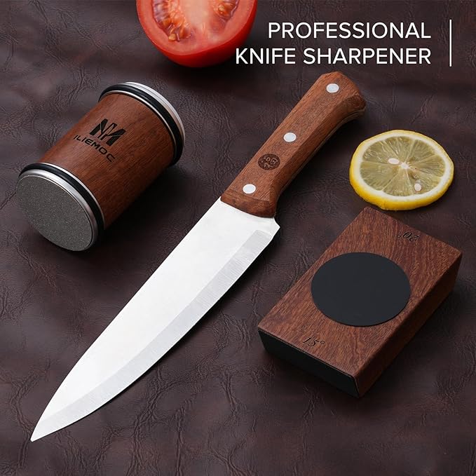 Rolling Knife Sharpener Kit, Kitchen Knife Sharpener with Diamond and Ceramic Grinding Disc, Magnetic Roller Knife Sharpening Kit with 15° & 20° Angle Stable Base, Afilador De Cuchillos