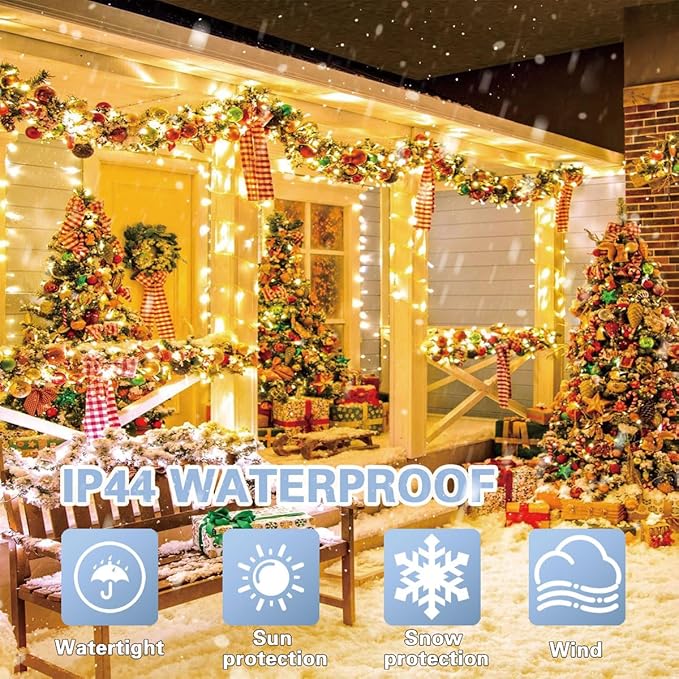 33ft Golden Christmas Decorative Mini Lights, 100 LED Transparent Wire Fairy Starry String Lights Plug in, 11 Lighting Modes, for Indoor Outdoor Xmas Tree Wedding Party Decoration (Yellow)