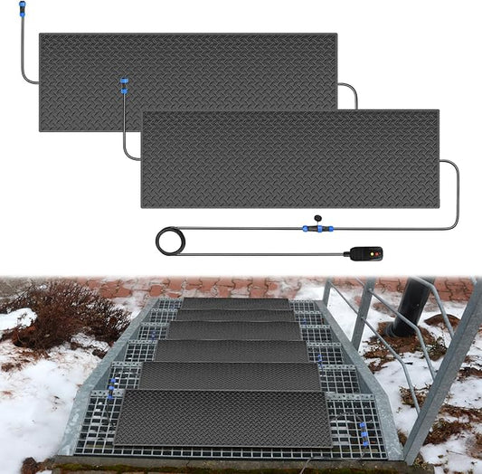 Snow Melting Mats Outdoor for Stairs,10 x 30 in 2 Pack No-Slip Heated Outdoor Mats with 10 ft Power Cord, 3 in/h Speed Snow and Ice Melting Pads for Winter Outdoor Stairs, Steps Snow Removal