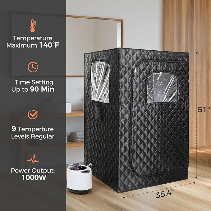 Upgraded Version Portable Sauna for Home Full Body Personal Sauna Steam Sauna Tent at Home Spa with 2.6L 1000W Steam Generator, 90 Minute Timer, Foldable Chair, Remote Control, Sauna Box(Black)