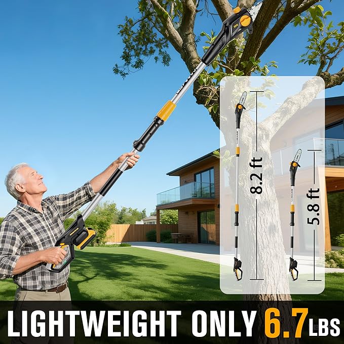 Cordless Pole Saw 8-Inch Compatible with Dewalt 20V MAX Battery, Electric Pole Saws for Tree Trimming Battery Powered, Extension Up to14.2-Feet Pole Chainsaw (Battery not Included)