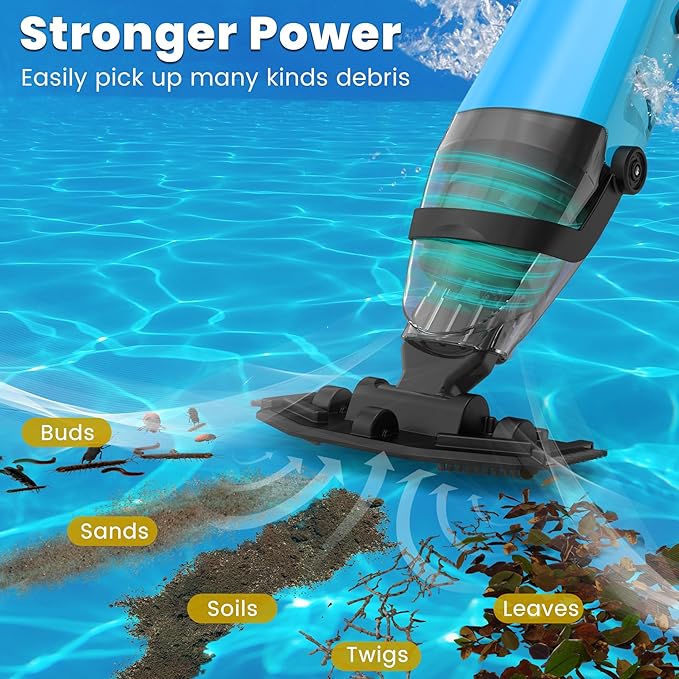 Cordless Pool Vacuum, Rechargeable Handheld Pool Vacuum Cleaner for Above Ground Pools, Fast Charging, Long Runtime, Ideal for Sand and Debris