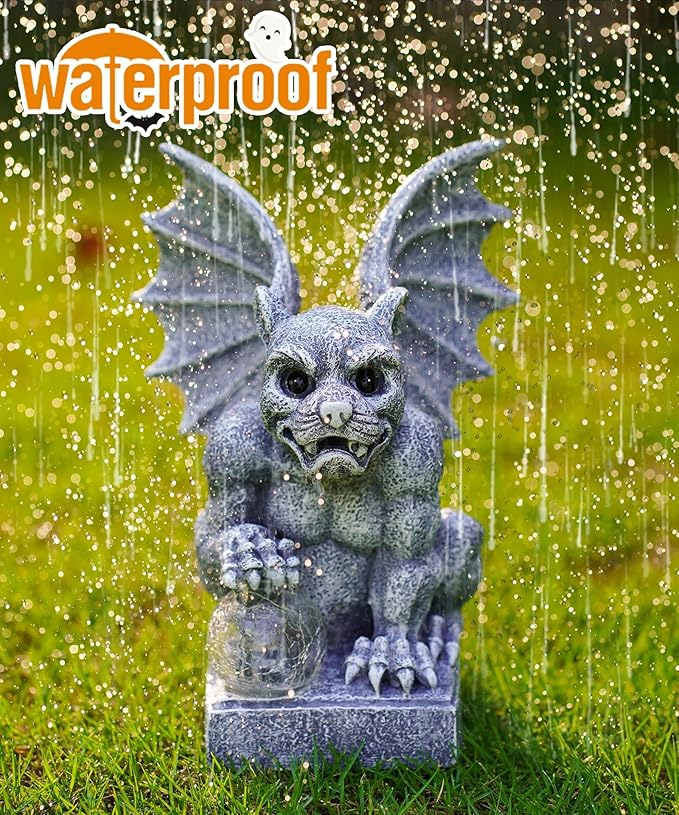 Gargoyle Statue for Garden Decor: Gothic Outdoor Dragon Figurines Sculpture with Ball for Lawn Patio Yard Balcony - Best Gifts for Mom Grandma Women
