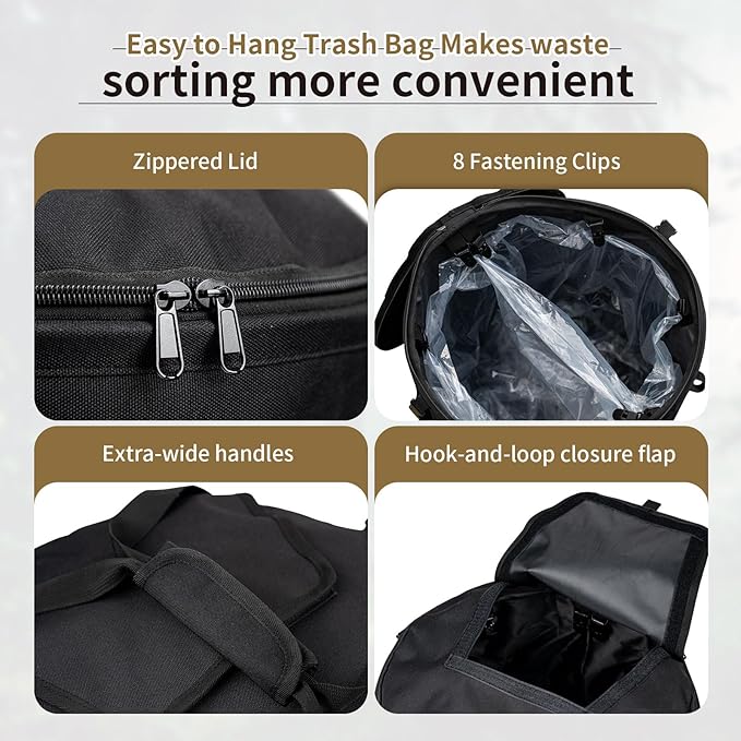 ONETIGRIS Collapsible Trash Can for Camping,12 Gallon Pop up Trash Can with Sorting Clips, Outdoor Collapsible Bin with Lid 600d Oxford Cloth Yard Waste Bags Garden Bag for Camping,Recycling,RV
