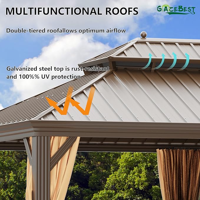 14'x20' Hardtop Gazebo Outdoor Aluminum Patio Gazebo Double Roof Galvanized Steel Canopy with Netting and Curtains for Garden, Backyard,Deck and Lawns