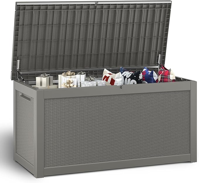 NUNU LAB 260 Gallon Outdoor Storage Box,Resin Large Sturdy Deck Box, Backyard Outside Storage Box Waterproof with Double Wall Panels,Package Delivery Garden Outdoor Hose Storage Bin