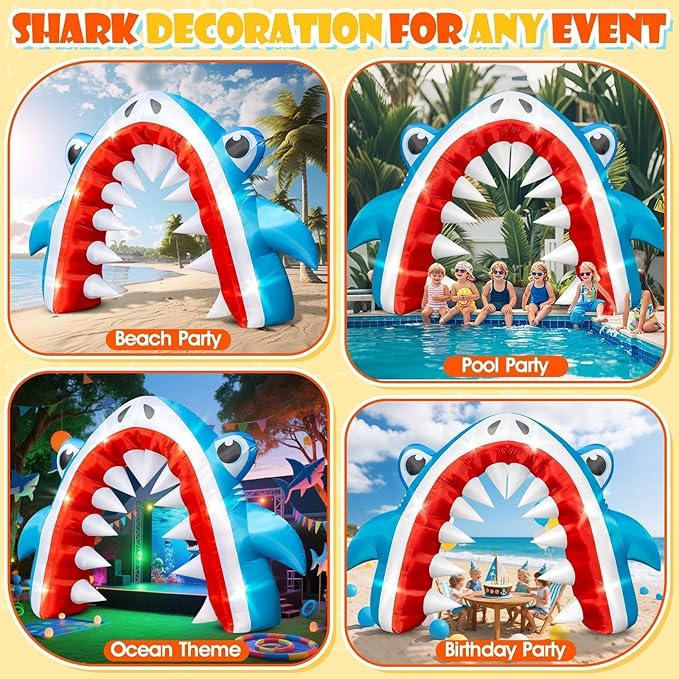 Eyourlife 12×8 FT Shark Halloween Inflatable Arch, Giant Outdoor Blow Up Yard Decoration with Built-in 6 LED Lights for Pool Stage Event Birthday Party Ocean Theme Luau Beach Party Take Photos