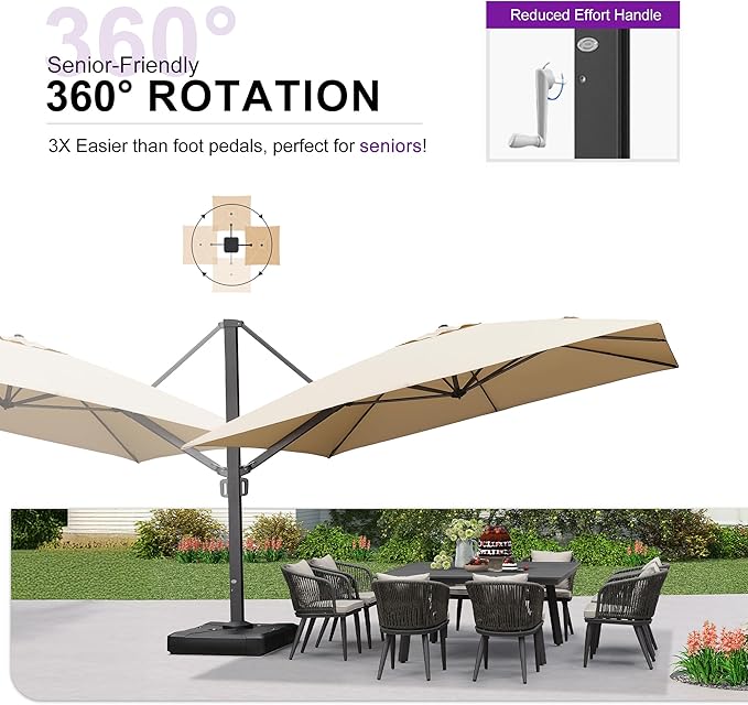 PURPLE LEAF 12 FT Square Patio Umbrella with Base Large Offset Hanging Outdoor Cantilever Umbrella Included Base for Garden Deck Backyard Pool Beige