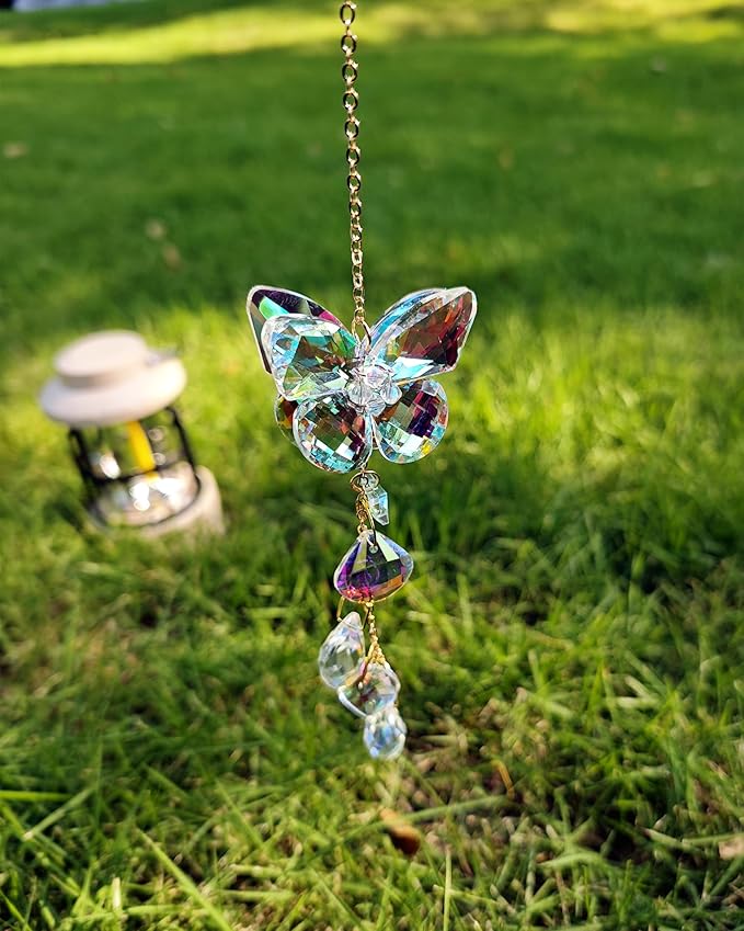 Crystal Butterfly Suncatcher for Windows Hanging Prism Ornament Indoor Rainbow Maker Home Sun Catchers Decoration, Butterfly