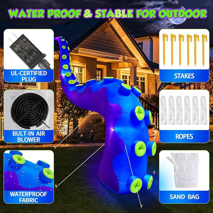1PCS 16FT Giant Halloween Inflatables Octopus Tentacles, Huge Halloween Decorations Outdoor Build-in LED Lights Vivid Spooky Blow Up Yard Decoration Large Blowups Holiday Lawn Party Yard-Style A