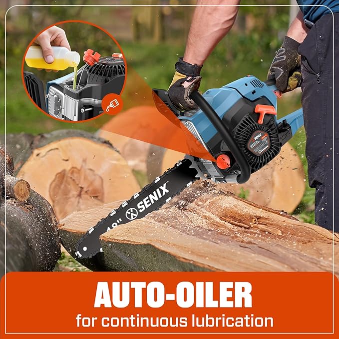 SENIX 18" Gas Chainsaw 49cc Gas Powered Chainsaws, Cordless Chain Saw for Wood Cutting and Tree Trimming, Loop Handle, CS4QL-L1