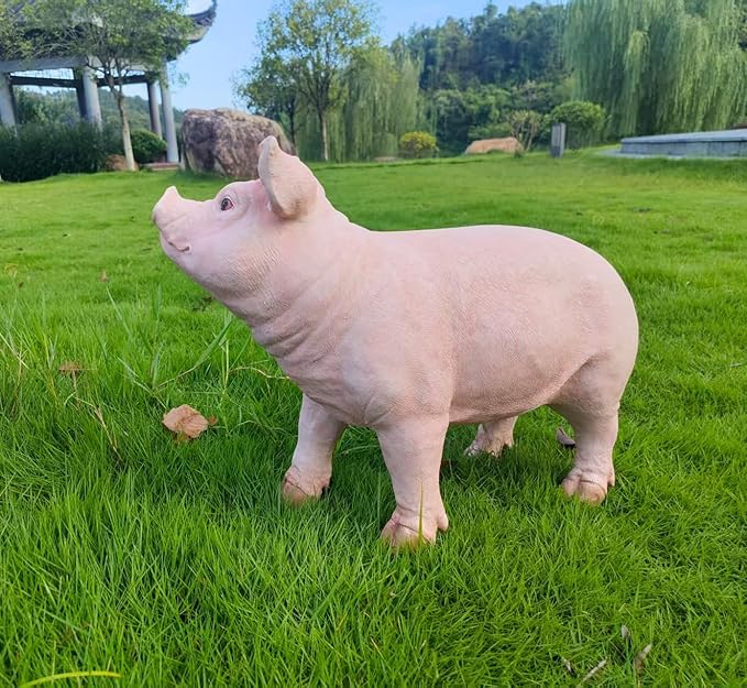 HOUDE Cute Pig Statues, 20.08 inches Long, decorates Outdoor Art Gardens, courtyards, lawns, and Indoor Public Spaces Such as Living Rooms and Balconies. (Pink)