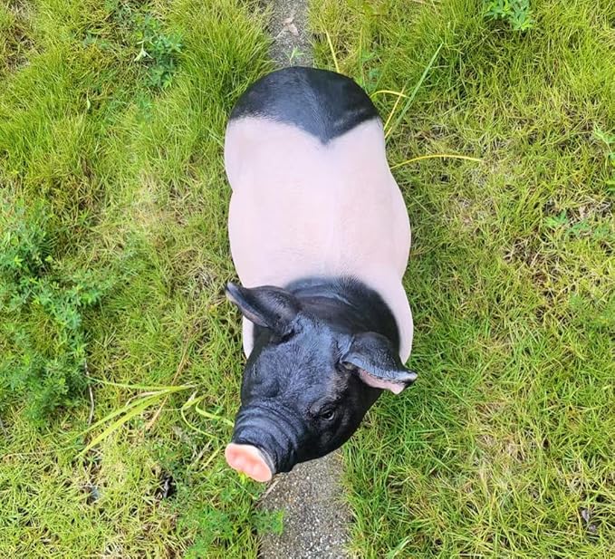 HOUDE Cute Pig Sculpture, 20.08 inches Long, decorates Outdoor Art Gardens, courtyards, lawns, and Indoor Public Spaces Such as Living Rooms and Balconies. (Black)