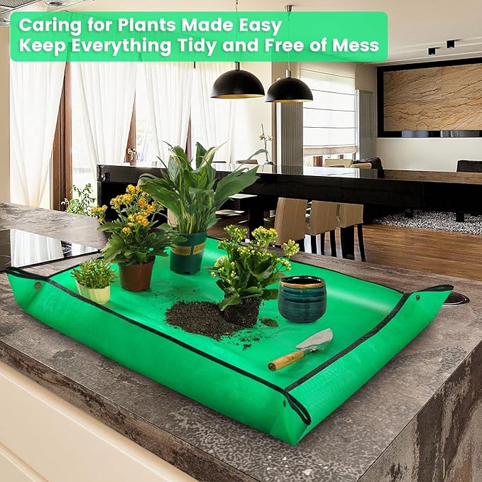 39.5" X 31.5" Large Repotting Mat for Indoor Plant Transplanting and Dirt Control - Portable Potting Tray for Gardening Lovers