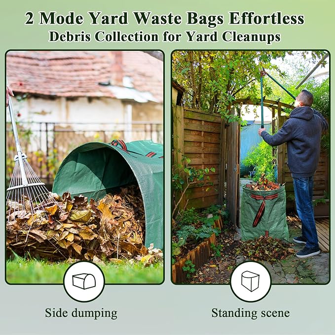 2 Pack 53 Gallons Reusable Yard Waste Bags,Heavy Duty Lawn and Leaf Bags,Dustpan-Type Garden Bag with Reinforced Handles for Collecting Leaves,Branch Debris,Grass Clippings