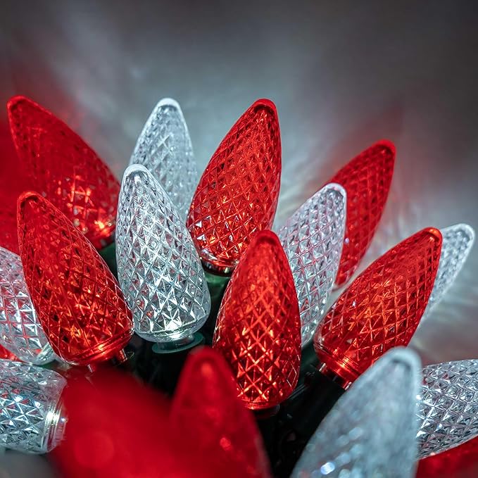 Wintergreen Lighting 24 C9 Red and White LED Christmas Lights, 16.3 ft – Candy Cane Indoor/Outdoor C9 String Lights