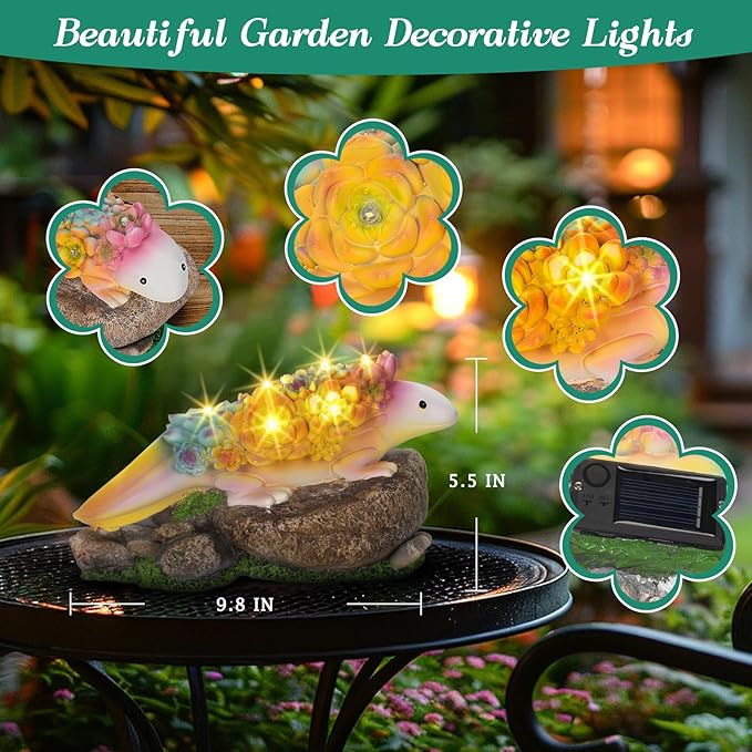 Garden Axolotl Statue Solar Statues Honey Bee jar Decor with LED Lantern ，Resin Axolotl Figurine Ornament for Patio Yard Lawn Porch Outdoor Decor (Axolotl 1)