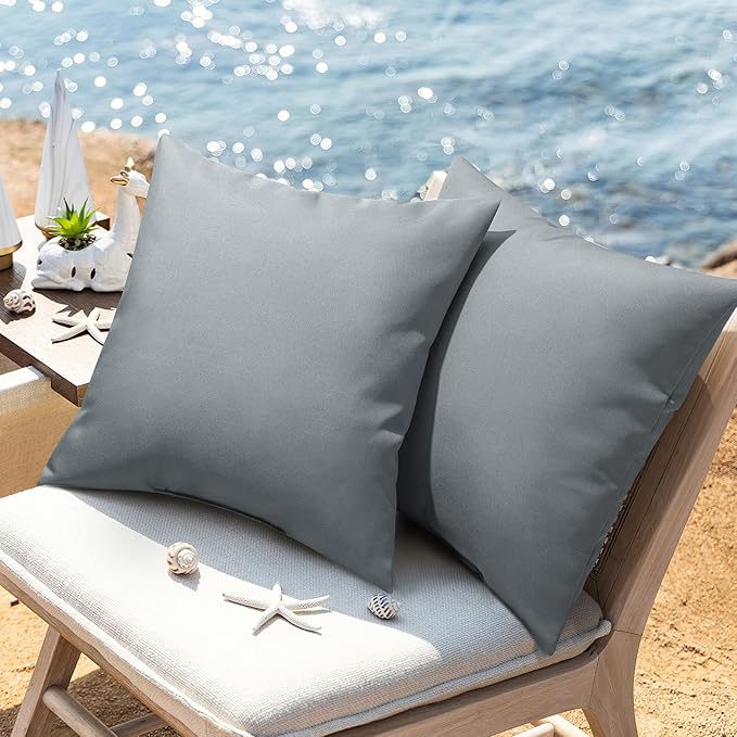 Phantoscope Pack of 2 Premium Dual Usage Outdoor Pillow Inserts, Waterproof Throw Pillows No Cover Needed, Colorful Decorative Couch Sham Cushion Stuffer Patio Couch Tent, Gray 18 x 18 Inches