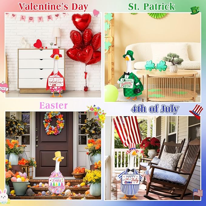 8 Set Seasonal Holiday Goose Outfits Hanging Signs Fall Halloween Christmas Porch Statue Outfits All Seasons Holiday 23" Goose Clothes Patio Lawn Outdoor Decors(Cool Style)