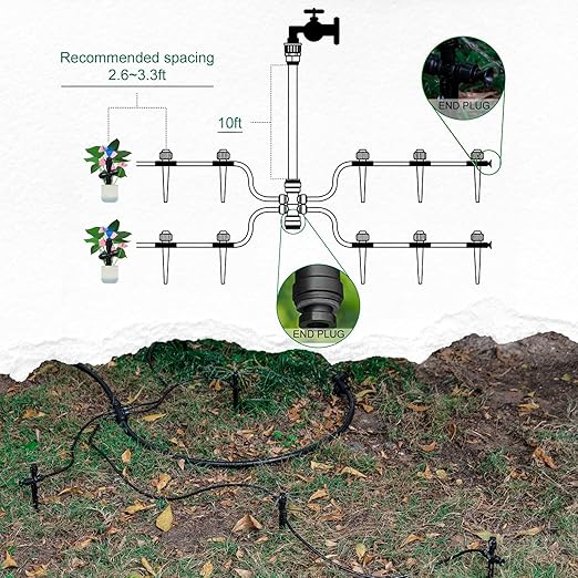 Drip Irrigation System Kit,147FT/45M Garden Watering System with Hose Distribution Tubing Drip Emitters Connectors,Automatic Drip Irrigation Kit for Plant,Greenhouse, Yard,Lawn,Patio