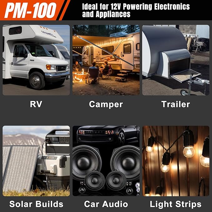 PM4 100 Amp RV Power Converter - Power Converter with Built-in 4 Stage Smart Battery Charger - Multiple Capacities 100A 110V AC to 12V DC 100 Amp Battery Charger RV Power Converter Replacement