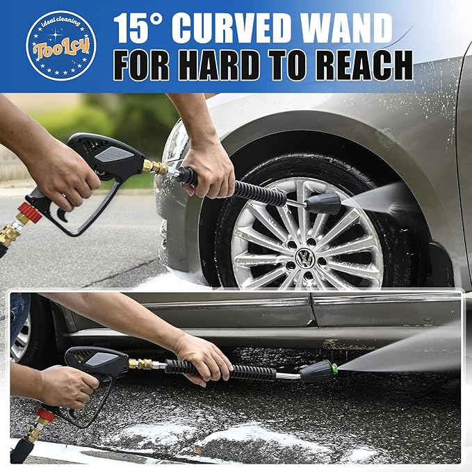 TOOLCY Pressure Washer Gun with Extension Wand, High Power Washer Gun with 3/8" Swivel Plug & M22-14mm Male Fitting, 1/4" Quick Connect Curved Wand for Car Wash, Compatible with Foam Cannon, 5000 PSI