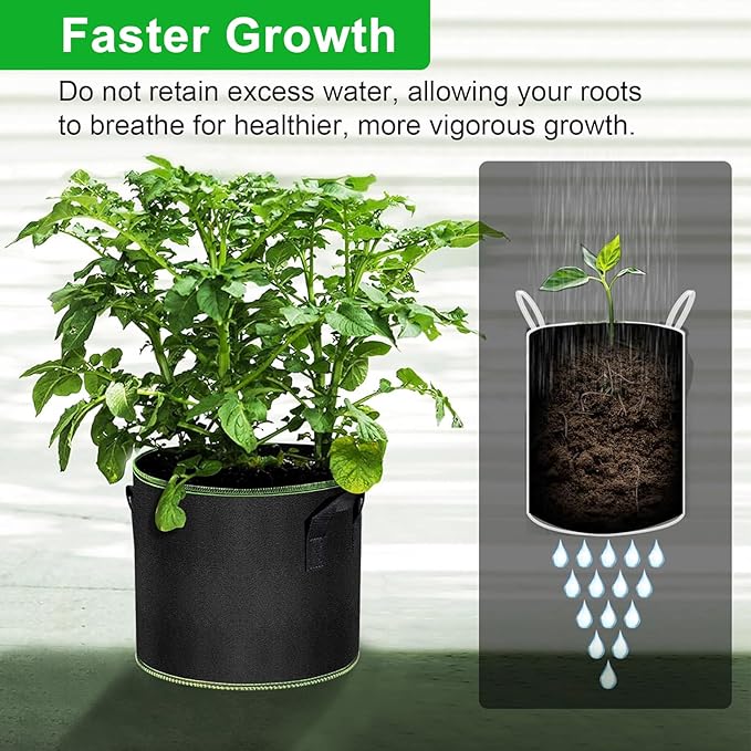 Grow Bags - Potato Grow Bags - Thickened Fabric Pots - Large Grow Bags - Tomato Vegetables Grow Bags (6 Pack(3 Gallon))