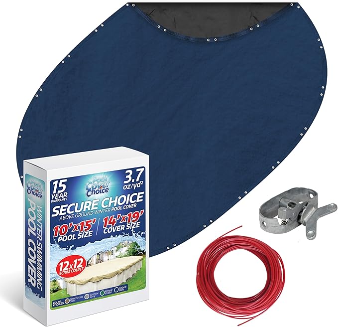 Winter Swimming Pool Cover for 10 ft x 15 ft Aboveground Oval Pool Size, Secure Choice Series, Solid Material, Color - Cobalt Blue, Pool Cover Choice 271015-4CHOICE