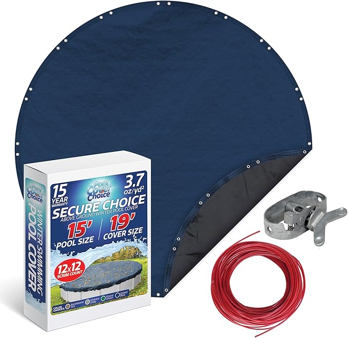 Winter Swimming Pool Cover for 15 ft Aboveground Round Pool Size, Secure Choice Series, Solid Material, Color - Cobalt Blue, Pool Cover Choice 2715-4CHOICE