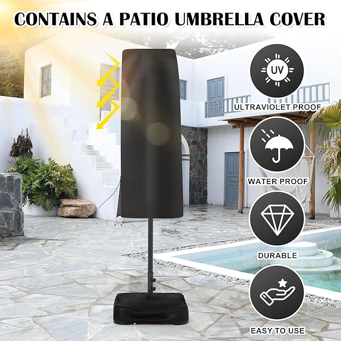 Sundale Outdoor Olefin 5-Year-Non-Fading 15 ft Patio Umbrella with Sand Bag Base and Cover, Large Outdoor Double-Sided Umbrella