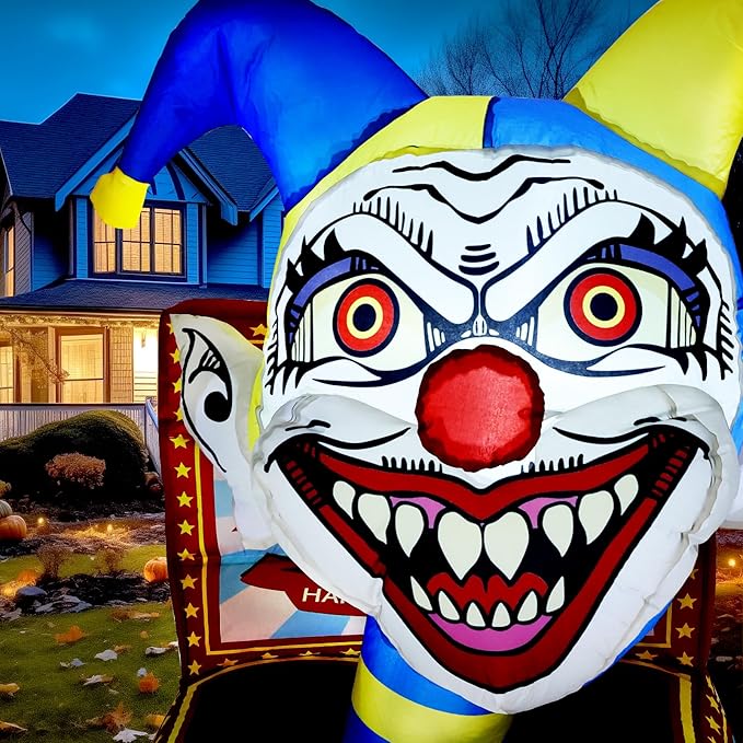 WBHome 5 Ft Halloween Inflatable Circus Clown Box Outdoor Decorations, Blow Up Yard Decor with Built-in LED Light (Plug in) for Lawn Home Party Indoor Outdoor