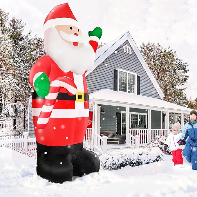 TURNMEON 12 Foot Super Giant Christmas Inflatable Santa Claus Christmas Decorations Outdoor, Blow Up Santa Holds Candy Cane with Built-in LED Lights Tethers Stakes for Yard Lawn Garden Xmas Decor Home