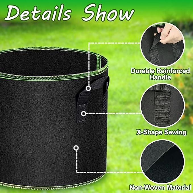 Grow Bags - Potato Grow Bags - Thickened Fabric Pots - Large Grow Bags - Tomato Vegetables Grow Bags (6 Pack(3 Gallon))