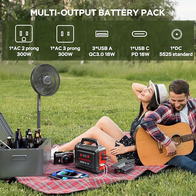 MARBERO Solar Generator 296Wh Portable Power Station with Solar Panel 60W Included Power Bank with AC Outlets 300W Pure Sine Wave with Foldable Panel Set for Camping Home Outdoor Emergency