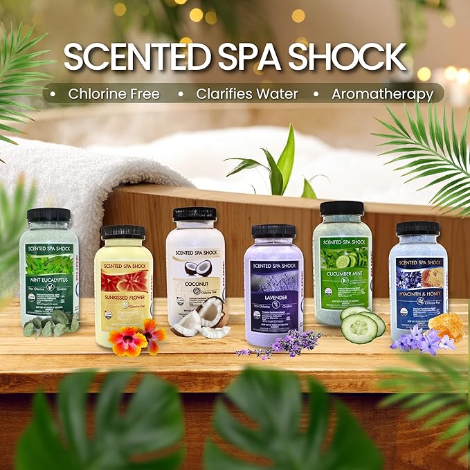 Sunkissed Flower Aromatherapy Spa Shock for Hot Tubs & Spas | Non-Chlorine Oxidizing Hot Tub Shock Treatment | Compatible with Bromine Tablets & Chlorine | Neutralizes Odors & Clarifies Water (2 lbs)