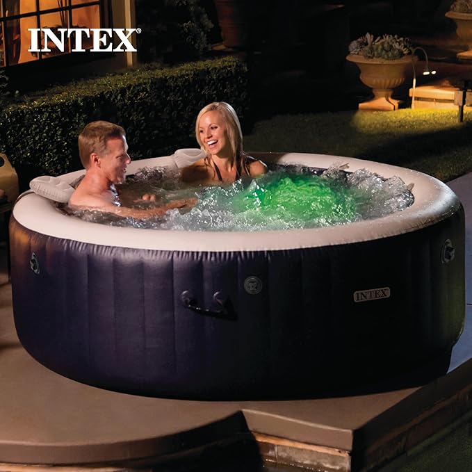 INTEX 28429EP PureSpa Plus Bubble Massage Spa Set: Includes – 2 Contoured Headrest – LED Light – 4 Person Capacity – 77" x 28"