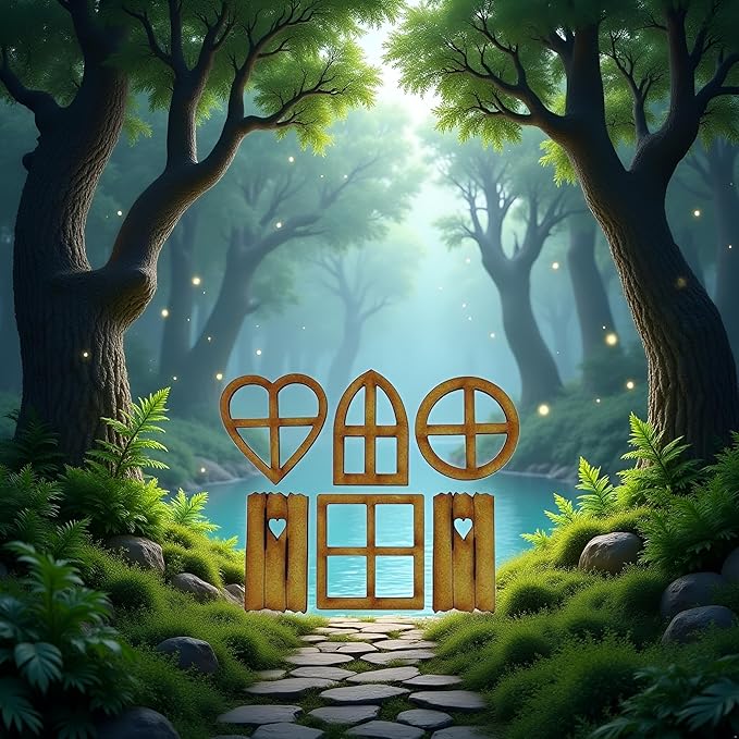 6Pcs Brown Wooden Fairy Garden Door, Blank Door Fairy House Doors and Windows Ornaments Tree Statues for Tree Trunk Yard Decoration, Miniature Gardens Buildings , Garden Sculptures and Statues