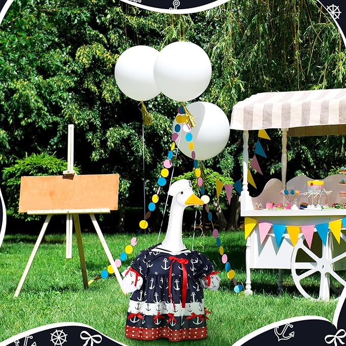 Summer Porch Goose Outfit Nautical Party Sailor Goose Clothes for 23" High Cement or Plastic Geese Costume Cruise Dresses for Yard Lawn Outdoor Garden Patio Anchor Ocean Holiday Beach Decor