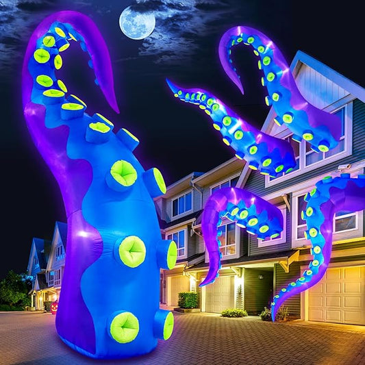 1PCS 14FT Giant Halloween Inflatables Octopus Tentacles, Huge Halloween Decorations Outdoor Build-in LED Lights Vivid Spooky Blow Up Yard Decoration Large Blowups Holiday Lawn Party Yard -Style D
