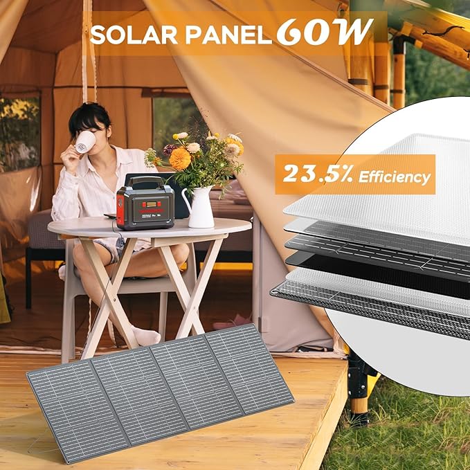 MARBERO Solar Generator 296Wh Portable Power Station with Solar Panel 60W Included Power Bank with AC Outlets 300W Pure Sine Wave with Foldable Panel Set for Camping Home Outdoor Emergency