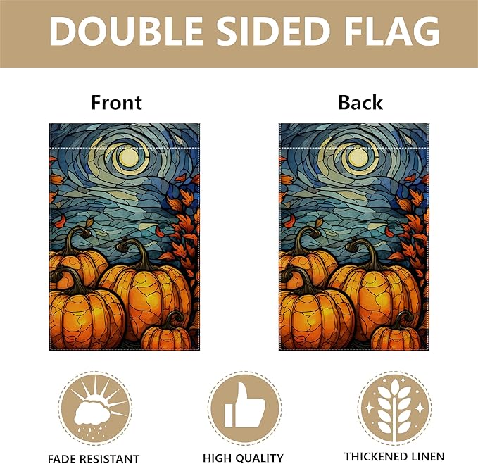 Garden Flags, Garden Flag, Stained Glass Style Pumpkin Maple Leaf Double-Sided Flags for Farmhouse Yard Outdoor Decoration-12 x 18inch (Pumpkin2)