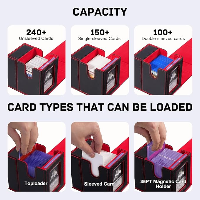 Trading Card Deck Box with Commander Display，2 in 1 MTG Storage Holds 100 Double-Sleeved Cards，1 Deck Boxes & Dice Tray Included，Fits MTG, TCG, PTCG & Sports Cards
