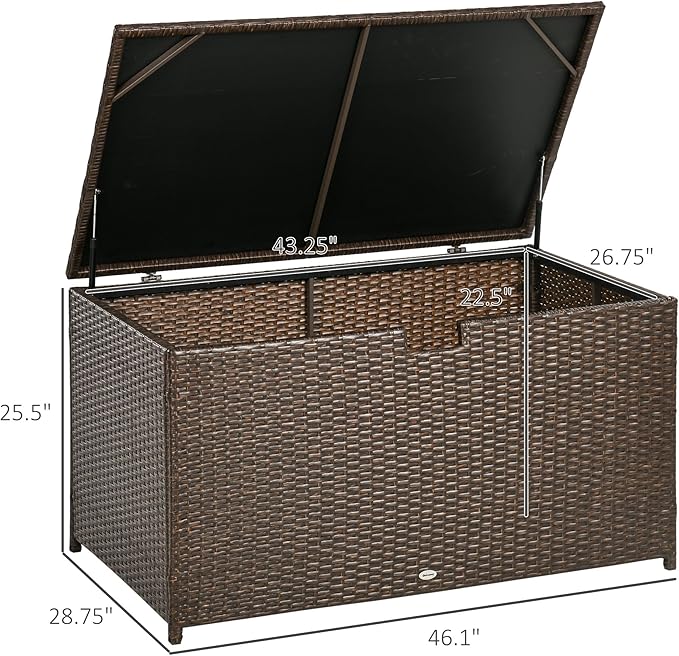 Outsunny 113 Gallon Deck Box, Rattan Outdoor Storage Box, Waterproof Storage Container for Indoor, Patio Furniture Cushions, Pool Supplies, Garden Tools, Brown