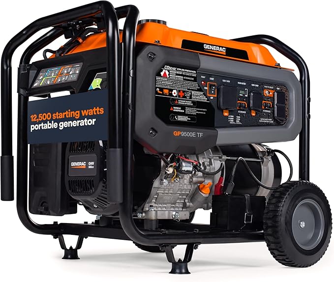 Generac 12,500 Starting Watt Tri-Fuel Portable Generator - Electric Start - Gas, Propane or Natural Gas - Home Backup, Jobsite, or RV - Quiet Operation - Long Runtime - 50-State Compliant