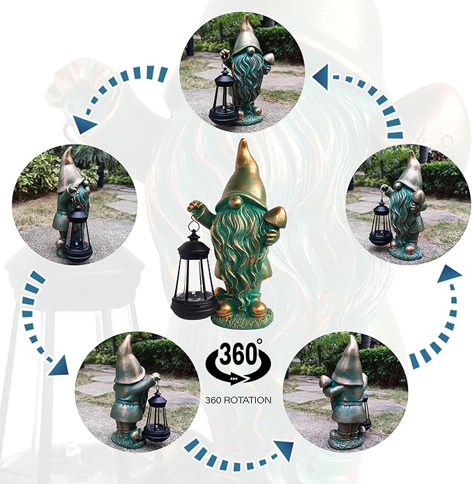Gnomes Garden Statue Outdoor Décor with Solar Lights Lantern,Gnome Solar Light Figurines Outside Decorations for Yard，Lawn Patio, Balcony, Unique Housewarming Gifts