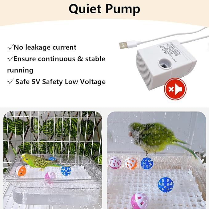 kathson Parrot Bathtub with Pump,Large Automatic Bird Bath Shower Fountain,Parakeet Bath Tub with USB Electric Water Cycle,Bathing Container for Cockatiel,Cockatoo,Lovebird,African Grey,Conure,Budgie