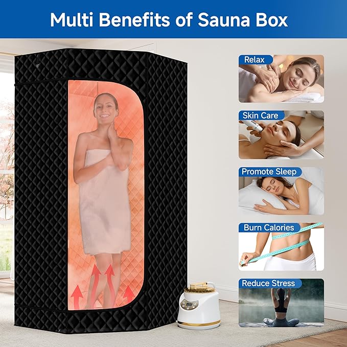 Portable Steam Sauna, Steam Sauna Tent Full Body Personal Sauna Room with 3L 1500W Steam Generator, Remote Control, Remote Control, 9 Levels Heat, 90 Mins Timer,Foldable Chair,Black