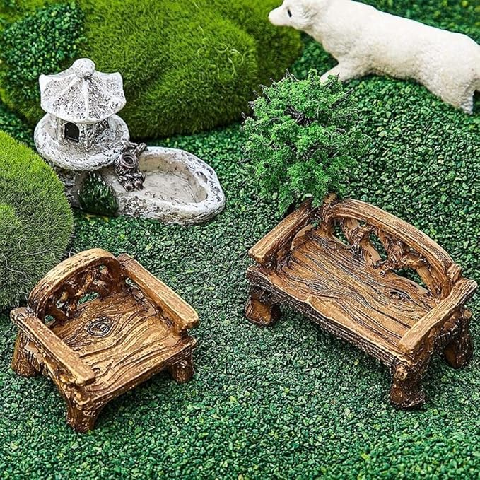 Fairy Garden Furniture Ornaments Miniature Resin Chair Bench Fairy Village Micro Resin Dollhouse Accessories Home Micro Landscape Decoration(1PCS Bench)