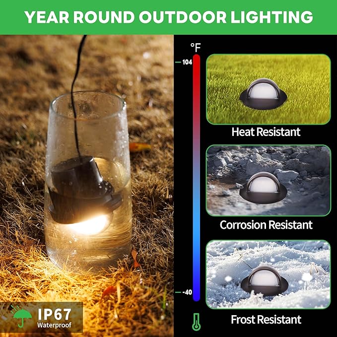 LED Well Light, 5 CCT Selectable (Warm to Cool White) In Ground Landscape Lights Low Voltage Outdoor, 12V IP67 Waterproof, No Glare Wired Aluminum ORB for Path Tree Fence 6W 420LM 4 Pack