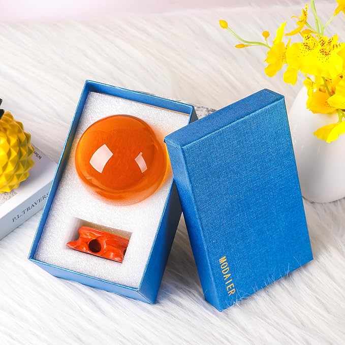 Small Amber Crystal Ball 60mm/2.3 inch with Rose Wooden Stand and Gift Box for lensball Photography,Fortune Teller,Feng Shui, Witchcraft Decor,Scrying,Magic,Crystal Orb Prop Decorative Glass Sphere